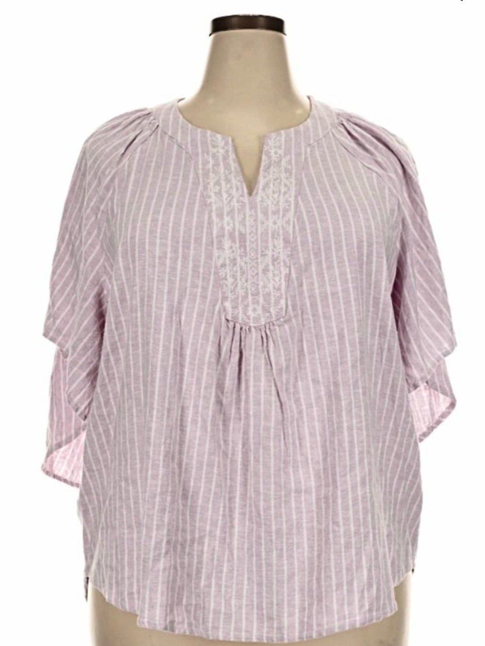 Cupio Women Linen blend Light Pink Stripe Embroidered Peasant Blouse. Size 2X.